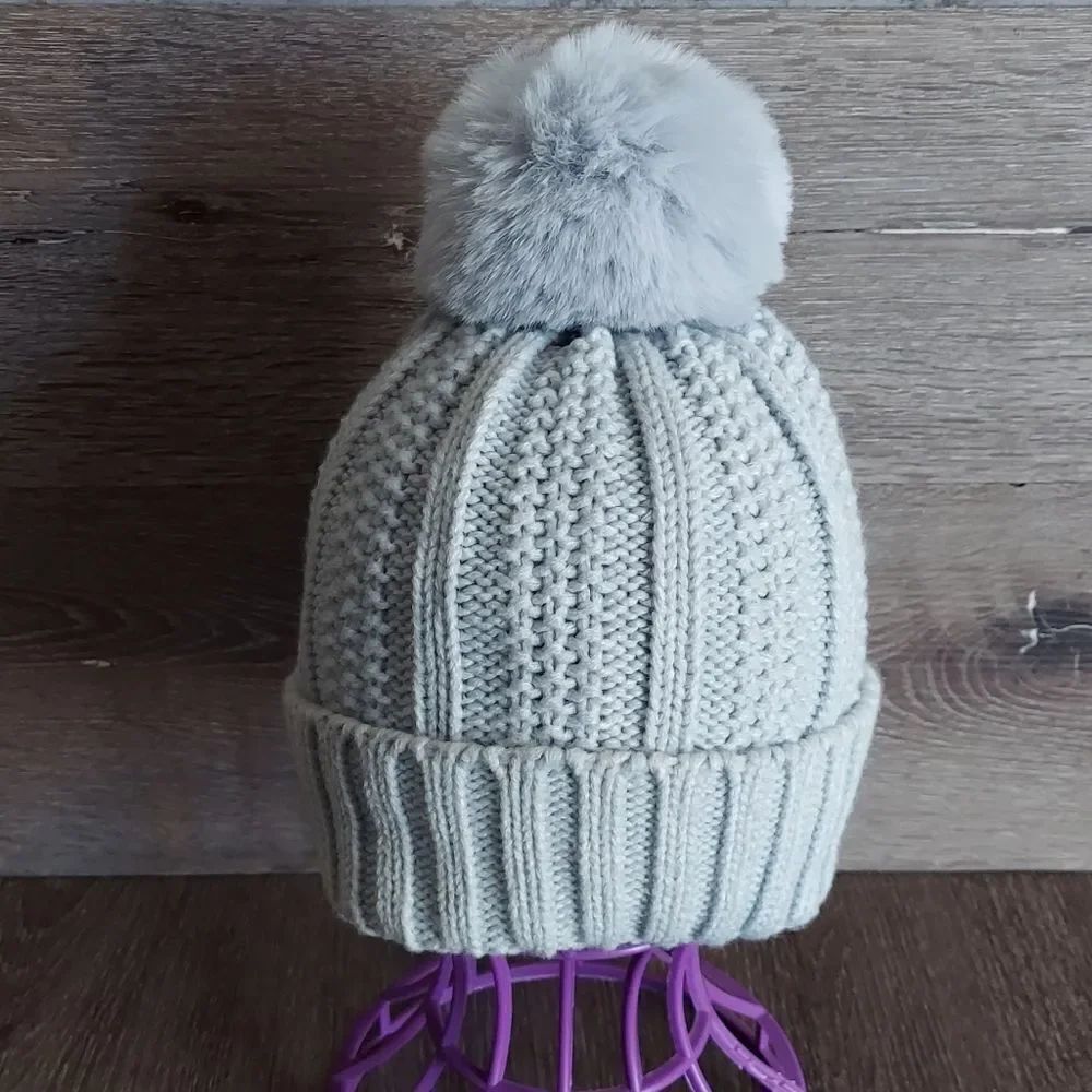 Vince Camuto Gray Pom Pom Knit Beanie